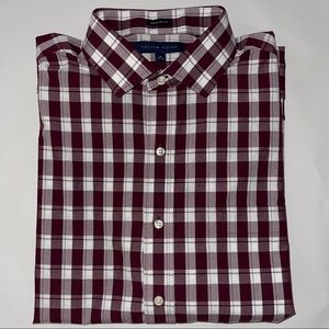Tommy Hilfiger Mens Button Down Shirt Size: 16 32/33, Maroon Plaid, Regular Fit